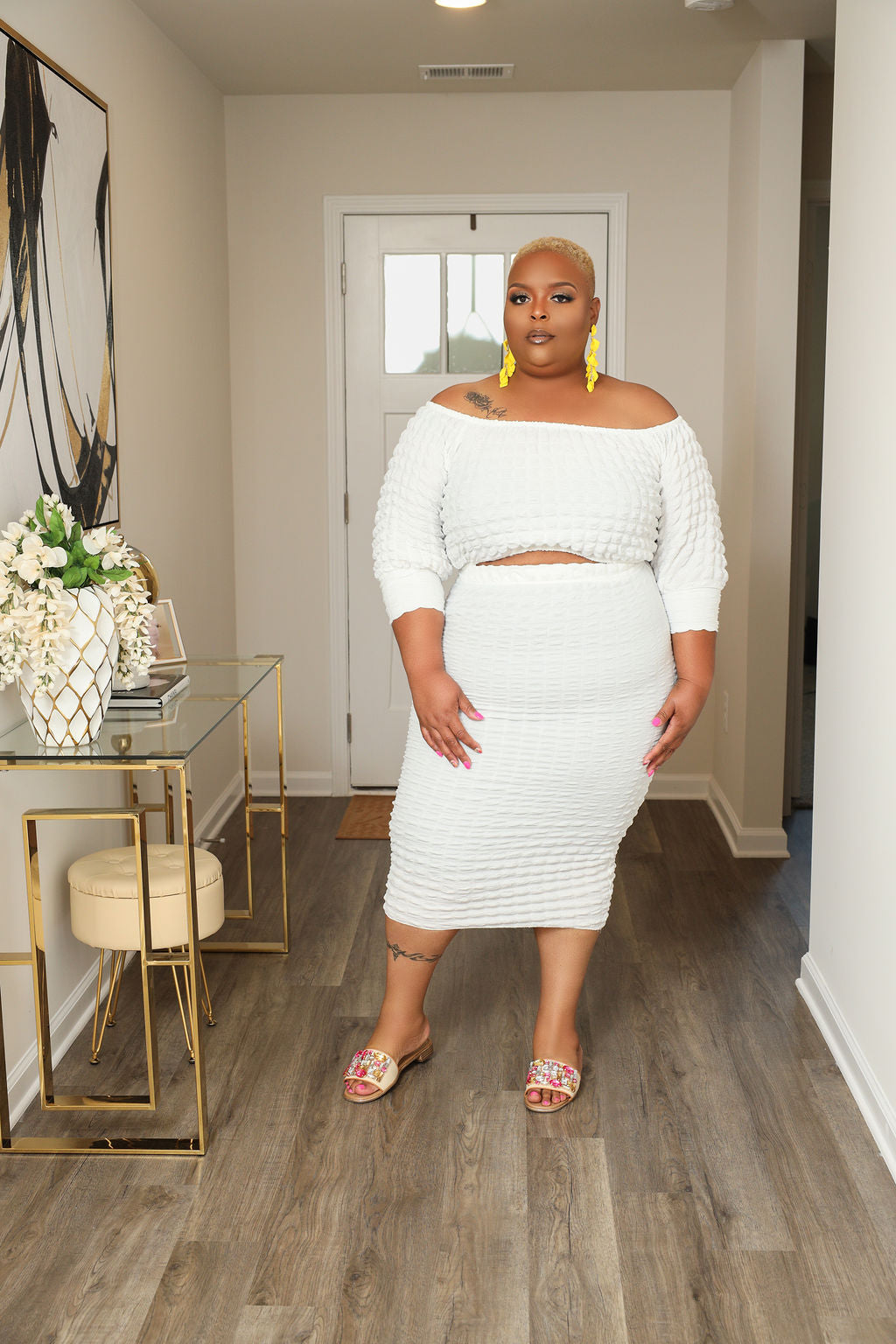 LuxE9 White Bubble Skirt Set