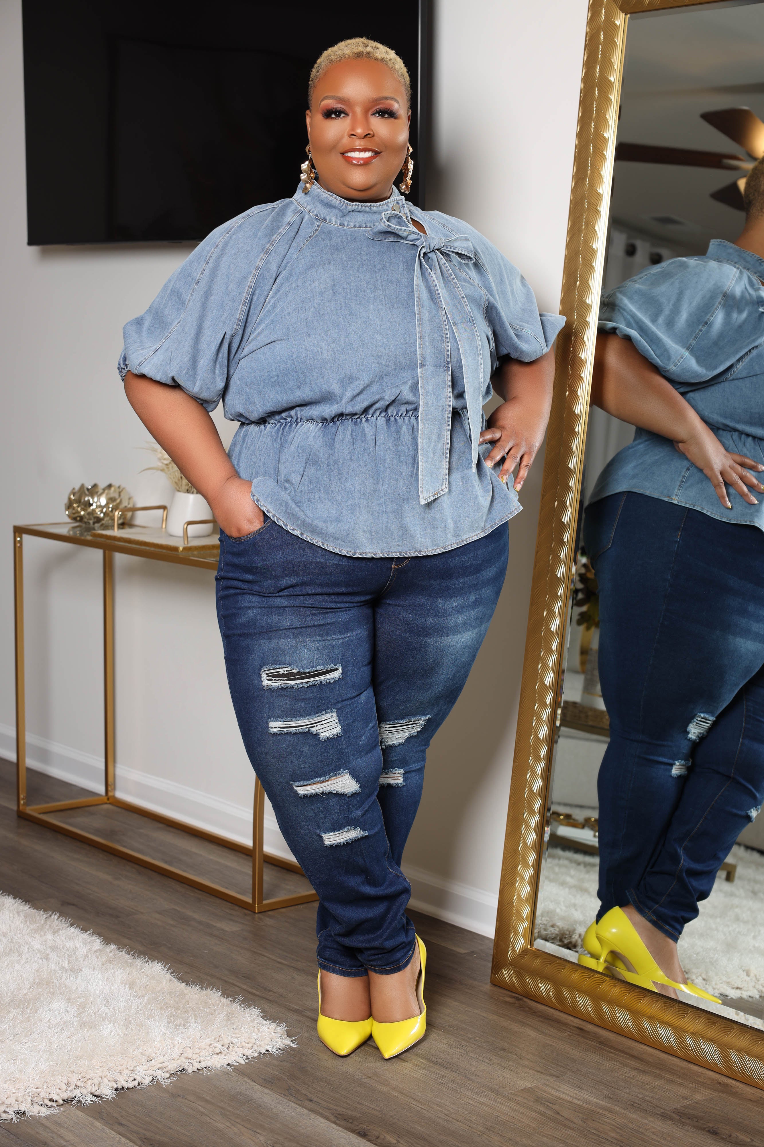 LuxE9 Peplum Denim Shirt