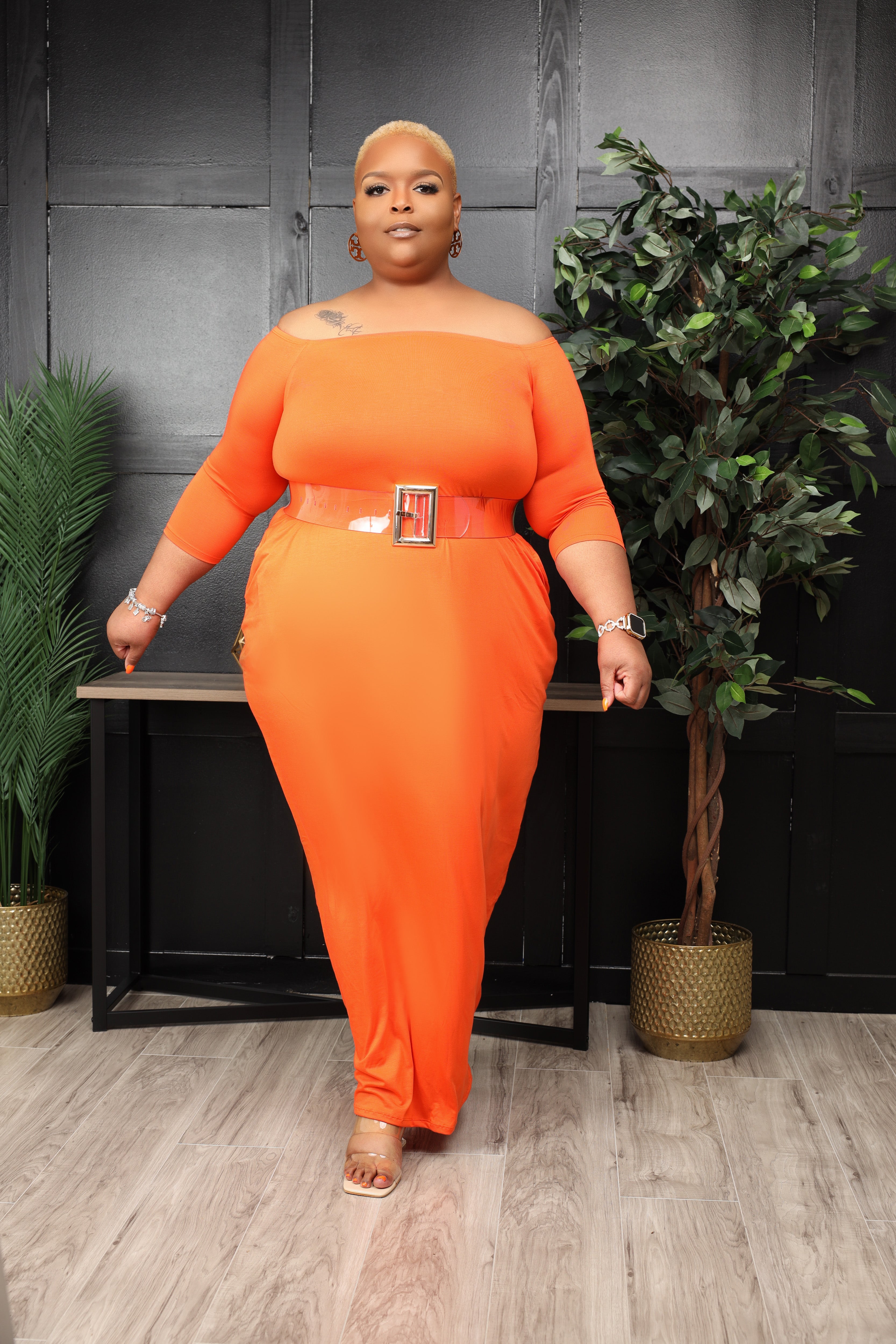 LuxE9 off Shoulder Maxi Orange
