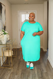 LuxE9 Mint Short Sleeve Maxi Dress